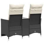 vidaXL Canapé de jardin inclinable 2 places avec table noir poly rotin