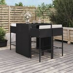 vidaXL Ensemble de bar de jardin 5 Pièces avec coussins noir poly rotin