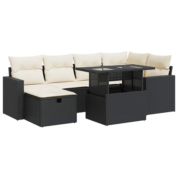 vidaXL Salon de jardin 7 Pièces avec coussins noir résine tressée