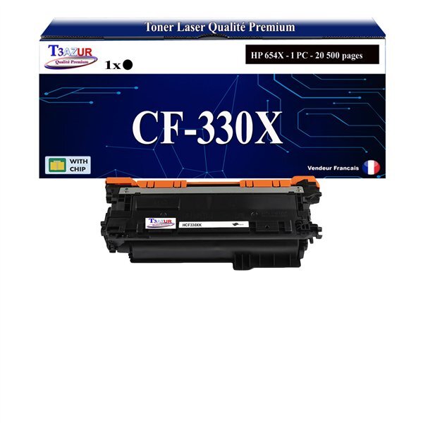 T3AZUR - 654X Toner compatible avec CF330X Noir compatible avec HP Color LaserJet Enterprise M650  M651dn  M651n  M651x  M651xhm