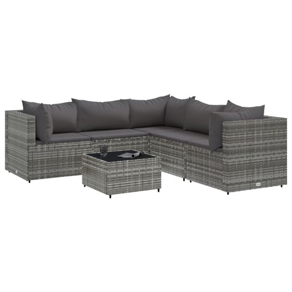 vidaXL Salon de jardin 6 Pièces avec coussins Gris Résine tressée