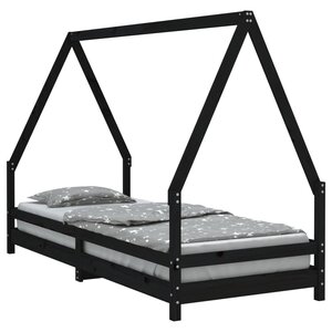 vidaXL Cadre de lit pour enfants noir 90x200 cm bois de pin massif