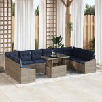 vidaXL Ensemble de canapé de jardin avec coussin 11 Pièces Gris et marine