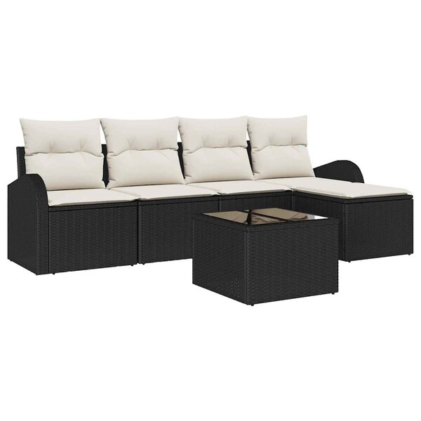 vidaXL Ensemble de canapé de jardin avec coussin 6 Pièces Noir Poly rotin