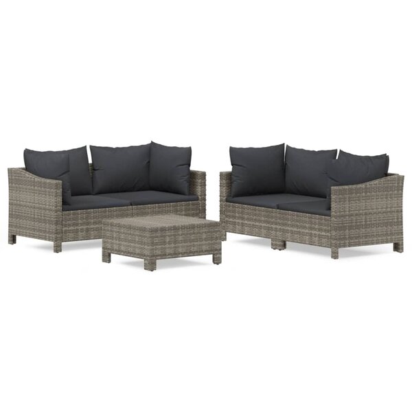 vidaXL Salon de jardin 5 Pièces avec coussins Gris Résine tressée