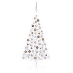 vidaXL Demi-arbre de Noël artificiel pré-éclairé et boules blanc 120cm