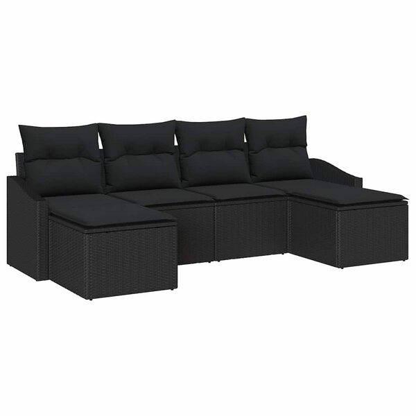 vidaXL Ensemble de Canapés avec coussin 6 Pièces Noir polyrotin