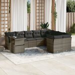 vidaXL Salon de jardin avec coussins 10 Pièces gris résine tressée