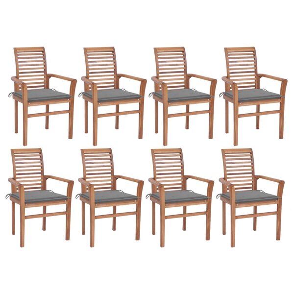 vidaXL Chaises à manger lot de 8 avec coussins gris Bois teck solide