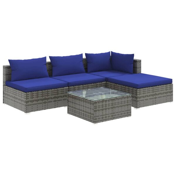 vidaXL Salon de jardin 5 Pièces avec coussins résine tressée gris