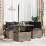vidaXL Ensemble de salle à manger de jardin 5 pièces avec coussins gris en poly rattan et acacia