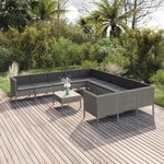 vidaXL Salon de jardin 12 Pièces avec coussins Résine tressée Gris