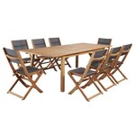 Ensemble repas de jardin  6 a 8 personnes - Table extensible 180-240 x 100 cm + 6 chaises assises textilene - Bois Eucalyptus FSC