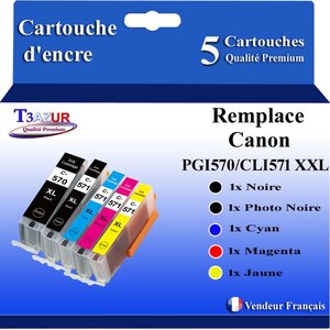 T3AZUR - 5x Cartouches compatibles avec Canon PGI-570XL CLI-571 XL pour Canon Pixma MG5750 MG5751 MG5752 MG5753 MG6850 MG6851