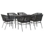 vidaXL Ensemble à manger de jardin coussins 7Pièces noir poly rotin verre