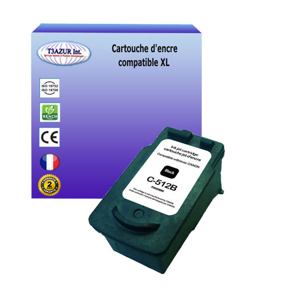 Cartouche compatible avec canon pixma mp280 mp282 mp480 mp490 remplace canon pg-512 noire - t3azur