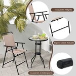 3Pièces salon de jardin 2 chaises de jardin pliantes table basse ronde en verre trempé bistro terrasse piscine beige 20_0007590