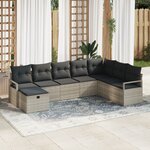 vidaXL Ensemble de canapé de jardin en 8 pièces avec coussins gris clair en poly rattan