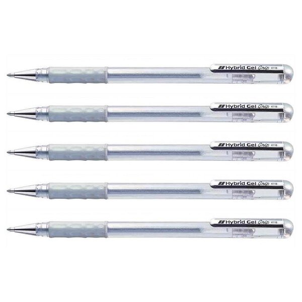 Roller à encre Hybrid Gel Grip K118 Pointe 0 8 mm Métallisé Argent x 5 PENTEL