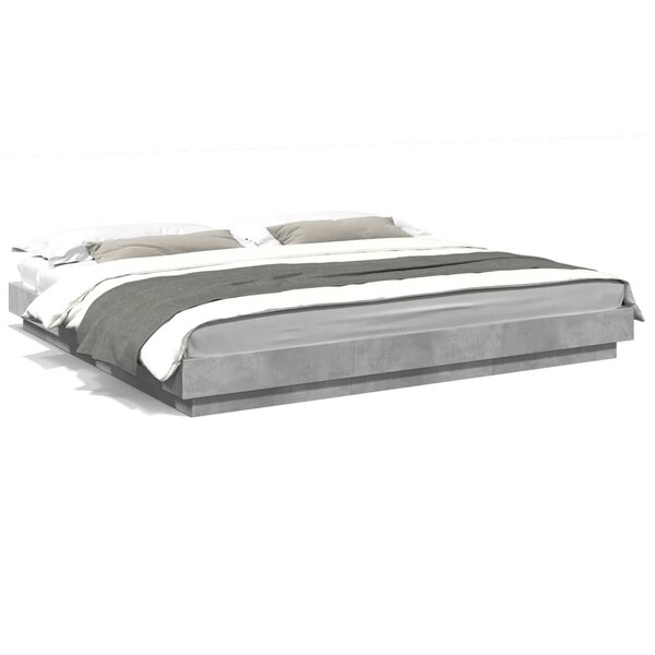 vidaXL Cadre de lit et lumières LED sans matelas gris béton 200x200 cm