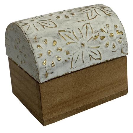 Mini boîte fleurs en bois blanc et or