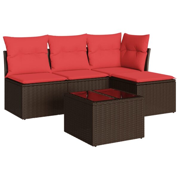 vidaXL Salon de jardin avec coussins 5 Pièces marron résine tressée