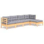 vidaXL Salon de jardin 5 Pièces avec coussins gris bois de pin