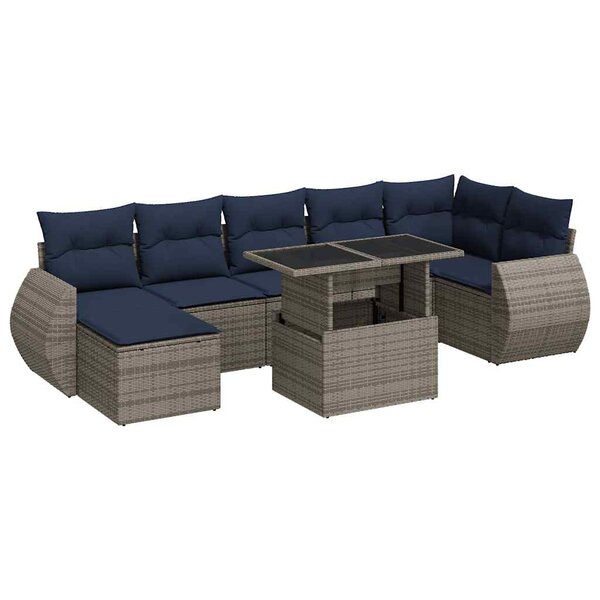 vidaXL Salon de jardin avec coussins 8 Pièces gris résine tressée acacia