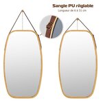 Miroir mural suspendu avec cadre en bambou et sangle en cuir réglable coin arrondi 77 x 44 x 1 5 cm 20_0005060