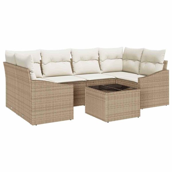 vidaXL Ensemble de canapé de jardin 7 Pièces Beige  Crème 55 x 55 x 37 cm