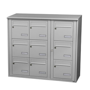 Bloc collectif Leabox  3x3  grade 3  simple face  extérieur  fixation murale  gris clair ral 7035 finition brillante