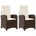 vidaXL Chaises inclinables de jardin lot de 2 et coussins marron rotin