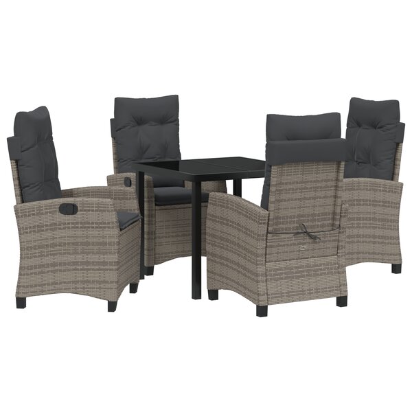 vidaXL Set de salle à manger de jardin 5 pièces avec coussins - Rattan poly gris