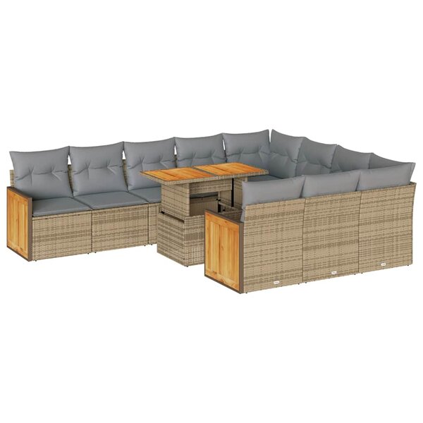 vidaXL Salon de jardin 11Pièces avec coussins beige résine tressée acacia
