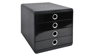 Pop-Box Caisson individuel à 4 Tiroirs format A4+ Glossy Noir/Argent EXACOMPTA