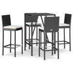 vidaXL Ensemble de bar de jardin 5 Pièces avec coussins noir poly rotin