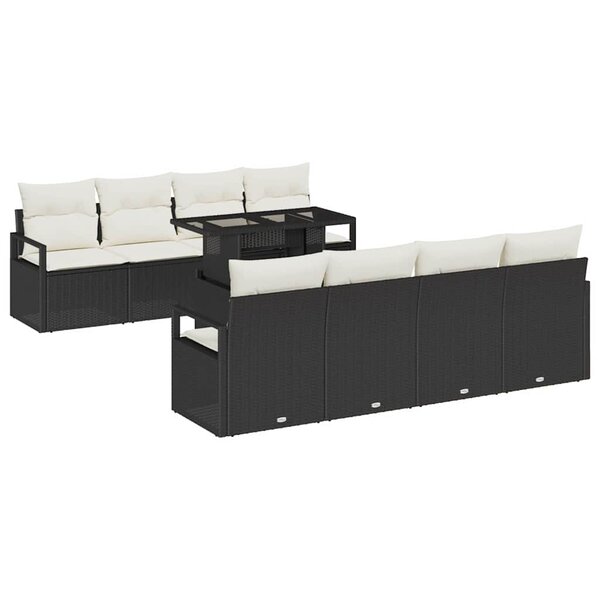 vidaXL Ensemble de canapé de jardin 9 Pièces Noir Poly rotin