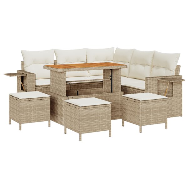 vidaXL Ensemble de canapé de jardin 9 pièces avec coussins beige en poly rotin et acacia