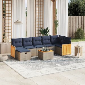 vidaXL Salon de jardin 8 Pièces avec coussins gris résine tressée