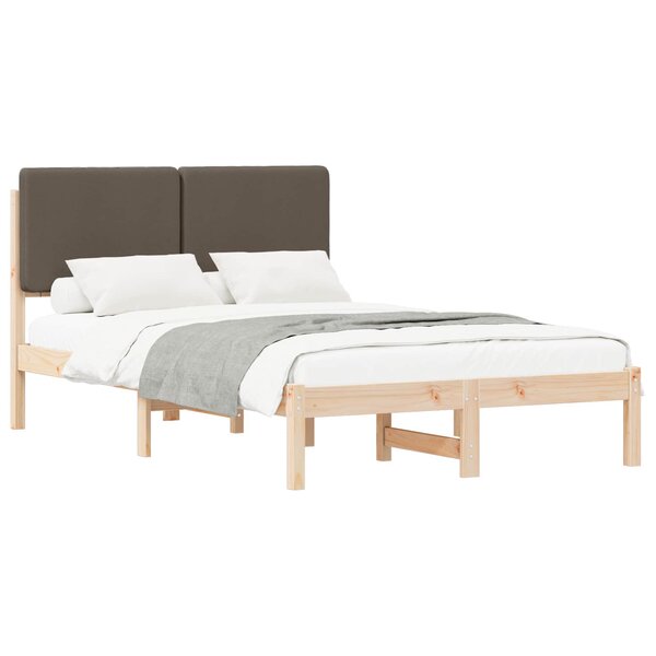 vidaXL Cadre de lit avec tête de lit rembourrée Taupe 135 x 190 cm
