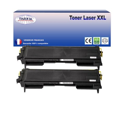 2 Toners compatible avec Brother TN2000 pour Brother HL2020,HL2030, HL2032, HL2035, HL2037, HL2040, HL2040N, HL2050, HL2070N - T3AZUR
