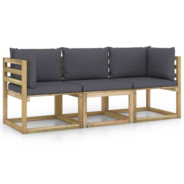 vidaXL Canapé de jardin 3 places avec coussins anthracite