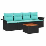 vidaXL Ensemble de canapé de jardin 5 Pièces Noir et turquoise polyrotin