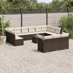 vidaXL Salon de jardin avec coussins 14 Pièces marron résine tressée