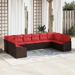 vidaXL Ensemble de Canapés avec coussin 10 Pièces Marron polyrotin