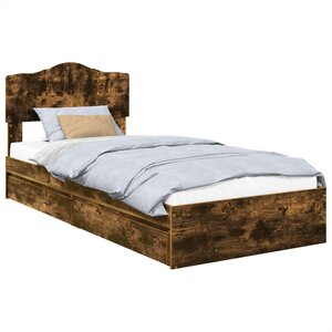 vidaXL Lit de Rangement Chêne fumé 90 x 200 cm Bois d'ingénierie