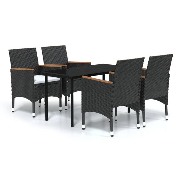 vidaXL Ensemble à manger de jardin avec coussins 5 Pièces Noir