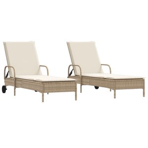 vidaXL Chaises longues avec coussins lot de 2 beige résine tressée