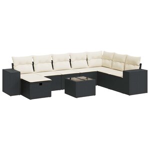 vidaXL Salon de jardin 9 Pièces avec coussins noir résine tressée