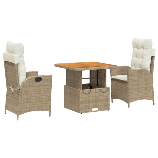 vidaXL Ensemble à manger de jardin et coussins 3 Pièces Beige poly rotin